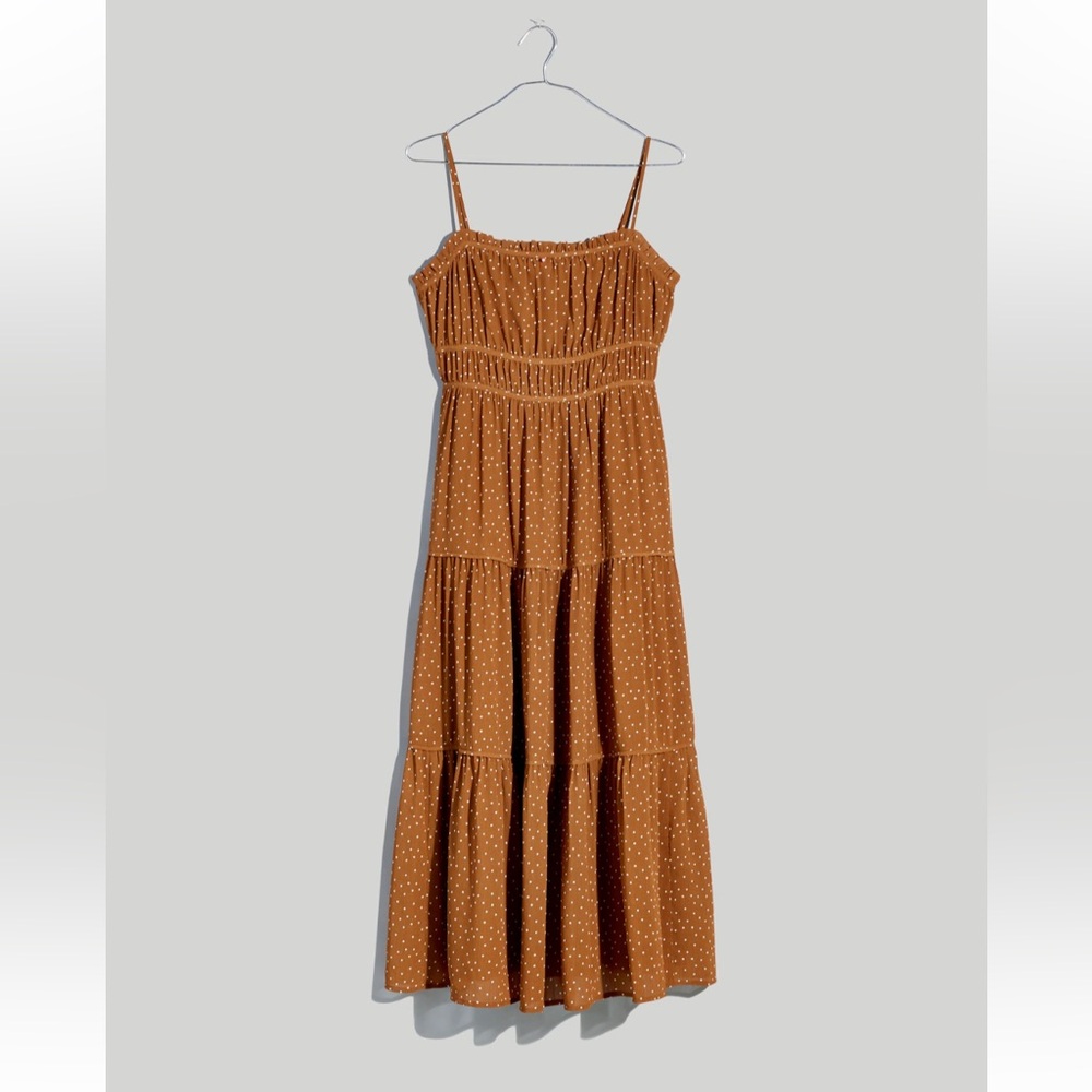 Madewell NWT Sophia Cami Tiered Midi Dress in Dot Brown Tie Back #NK473, Size 6 - Picture 3 of 16